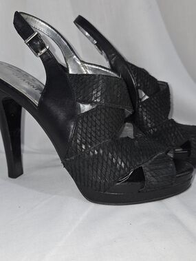 Gianni Bini Black Textured Slingback Heels